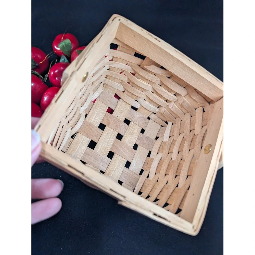 Vintage Style Red Faux Apple Ornaments with Woven Wood Berry‎ Basket Set of 13